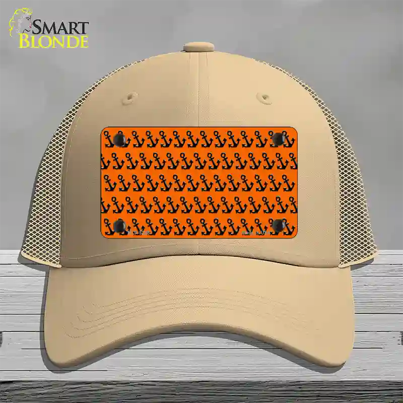 Orange Black Anchor Novelty License Plate Hat Mesh / Khaki