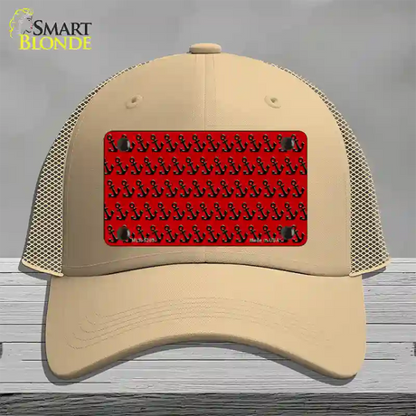 Red Black Anchor Novelty License Plate Hat Mesh / Khaki