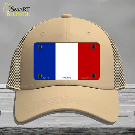 France Flag Novelty License Plate Hat Mesh / Khaki