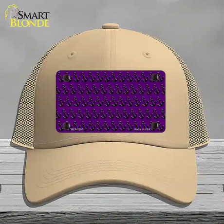 Purple Black Anchor Novelty License Plate Hat Mesh / Khaki