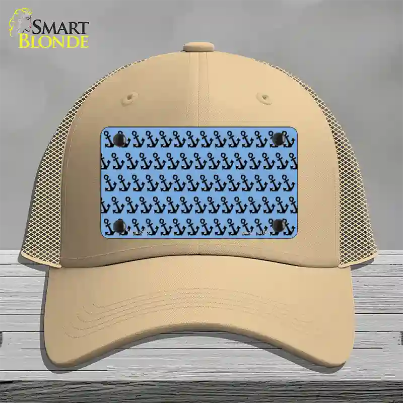 Light Blue Black Anchor Novelty License Plate Hat Mesh / Khaki