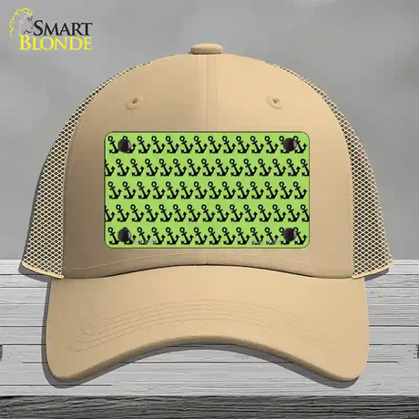 Lime Green Black Anchor Novelty License Plate Hat Mesh / Khaki