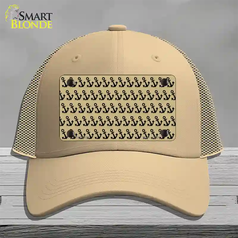 Gold Black Anchor Novelty License Plate Hat Mesh / Khaki