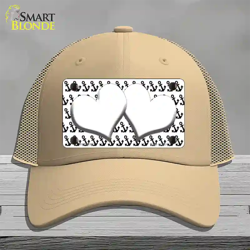 White Black Anchor White Heart Center Novelty License Plate Hat Mesh / Khaki