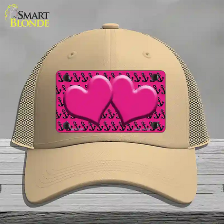 Pink Black Anchor Pink Heart Center Novelty License Plate Hat Mesh / Khaki