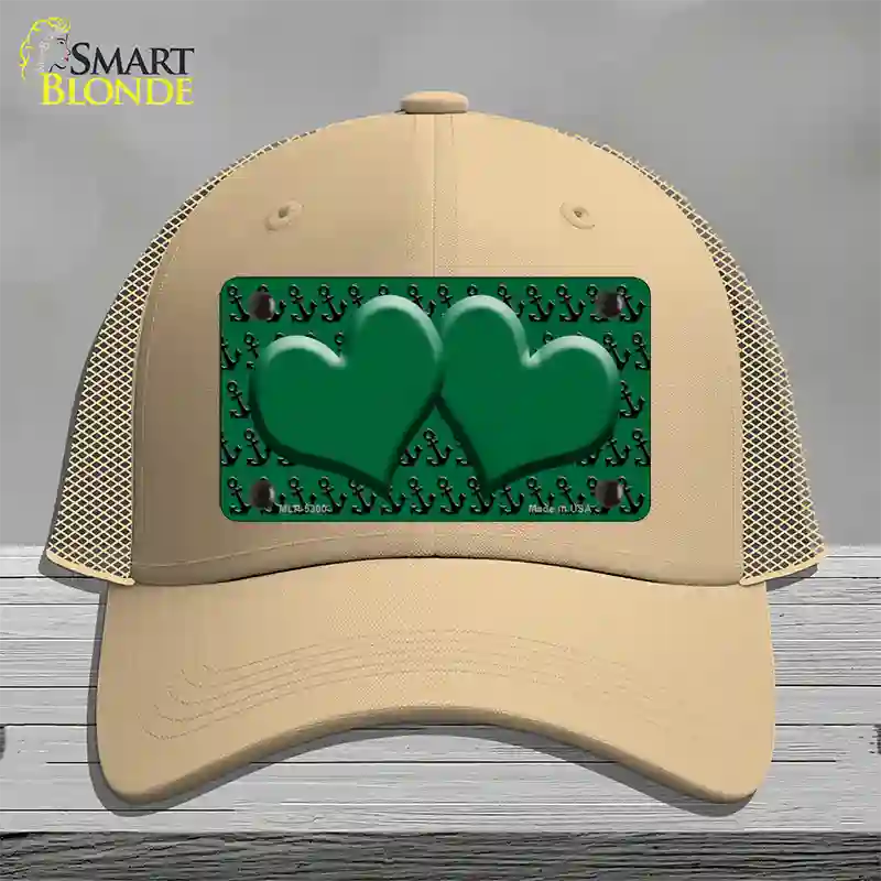 Green Black Anchor Green Heart Center Novelty License Plate Hat Mesh / Khaki