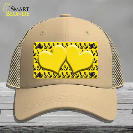 Yellow Black Anchor Yellow Heart Center Novelty License Plate Hat Mesh / Khaki