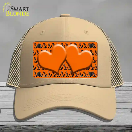 Orange Black Anchor Orange Heart Center Novelty License Plate Hat Mesh / Khaki