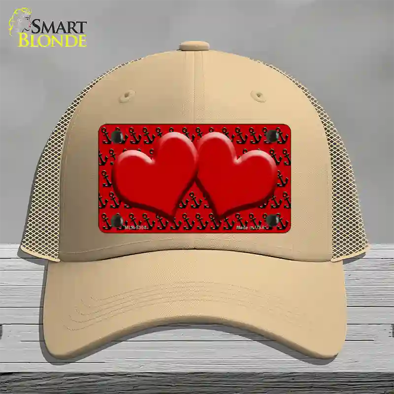 Red Black Anchor Red Heart Center Novelty License Plate Hat Mesh / Khaki