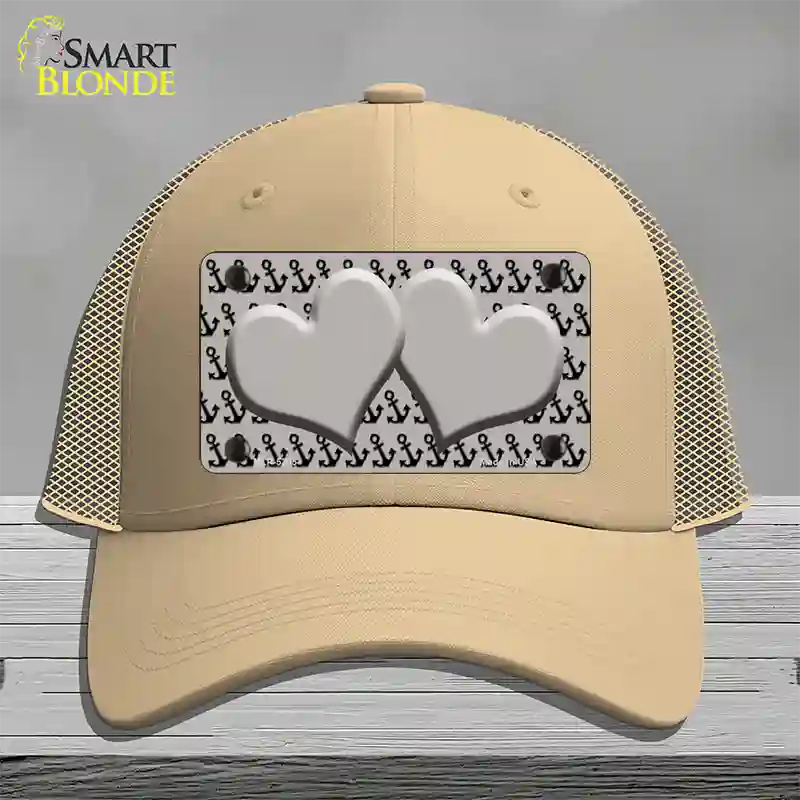 Grey Black Anchor Grey Heart Center Novelty License Plate Hat Mesh / Khaki