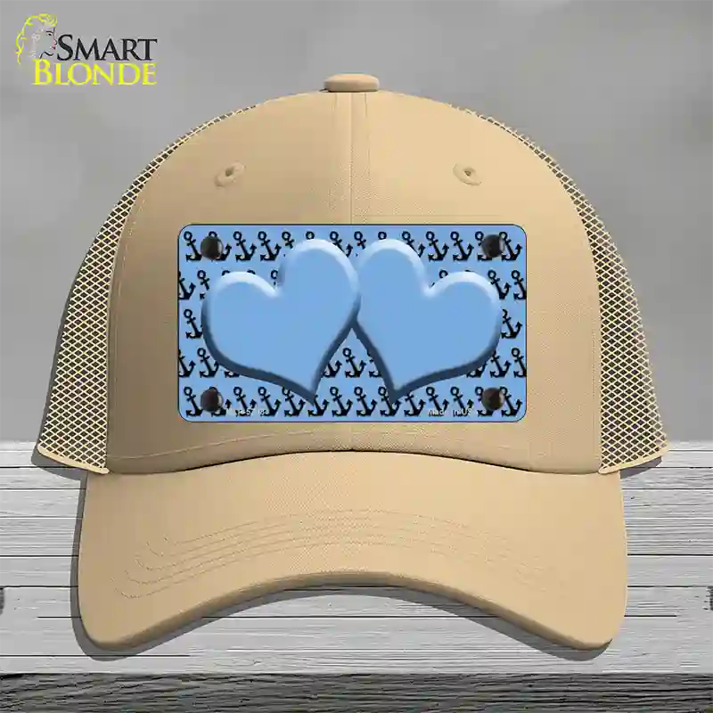 Light Blue Black Anchor Light Blue Heart Center Novelty License Plate Hat Mesh / Khaki