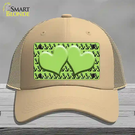 Lime Green Black Anchor Lime Green Heart Center Novelty License Plate Hat Mesh / Khaki