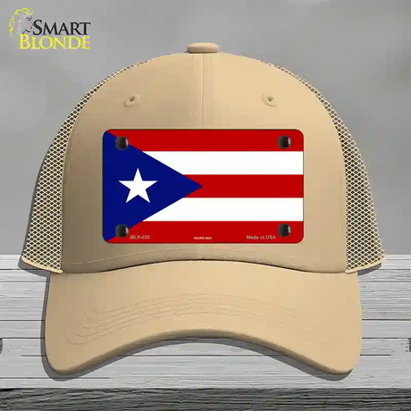 Puerto Rico Flag Novelty License Plate Hat Mesh / Khaki