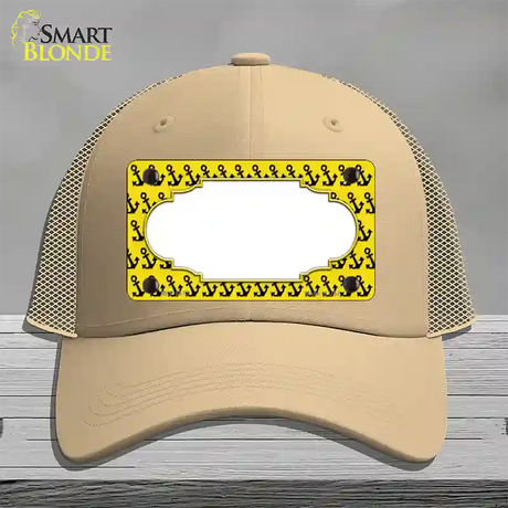 Yellow Black Anchor Scallop Center Novelty License Plate Hat Mesh / Khaki