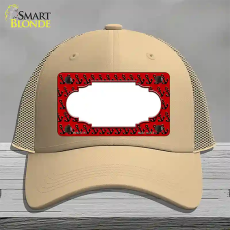 Red Black Anchor Scallop Center Novelty License Plate Hat Mesh / Khaki