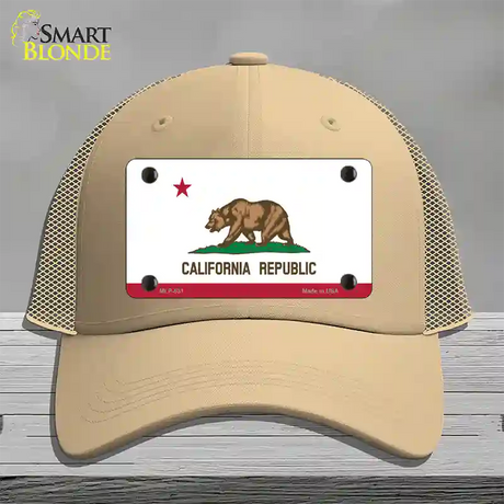 California State Flag Novelty License Plate Hat Mesh / Khaki