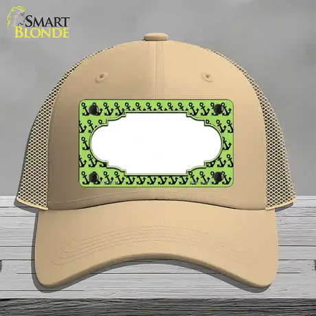 Lime Green Black Anchor Scallop Center Novelty License Plate Hat Mesh / Khaki