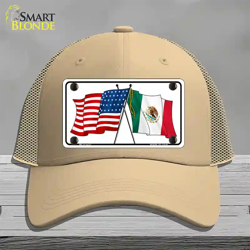 United States Mexico Flag Novelty License Plate Hat Mesh / Khaki