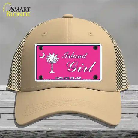 Island Girl Pink Novelty License Plate Hat Mesh / Khaki