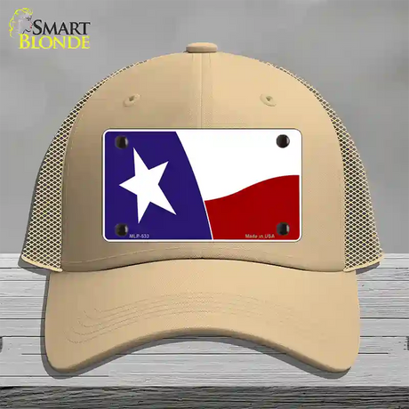 Texas State Flag Waving Novelty License Plate Hat Mesh / Khaki