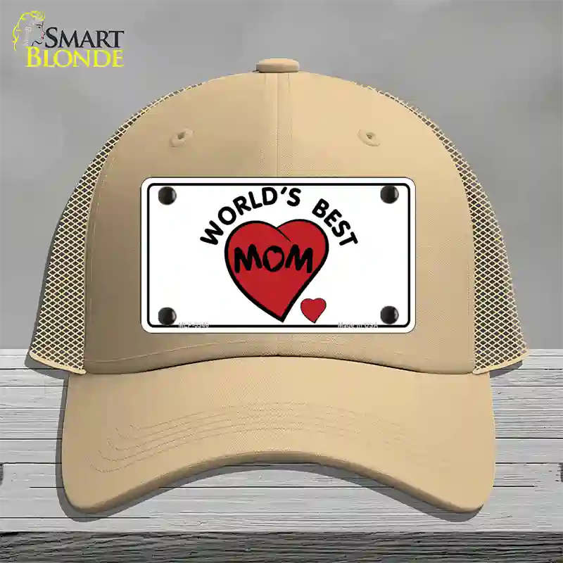 Worlds Best Mom Novelty License Plate Hat Mesh / Khaki