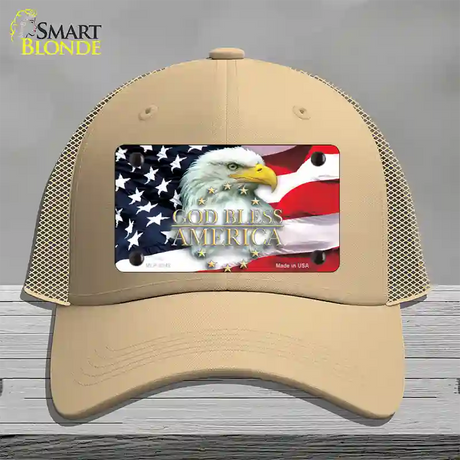 God Bless America Eagle Novelty License Plate Hat Mesh / Khaki