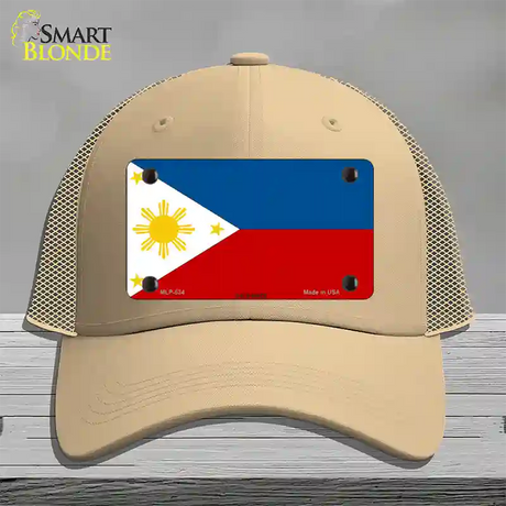 Philippines Flag Novelty License Plate Hat Mesh / Khaki