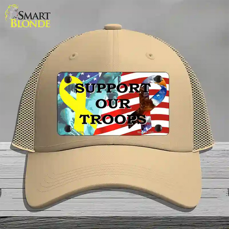 Support Our Troops Ribbon Novelty License Plate Hat Mesh / Khaki