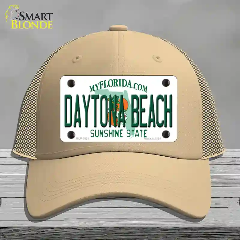 Daytona Beach Florida Novelty License Plate Hat Mesh / Khaki