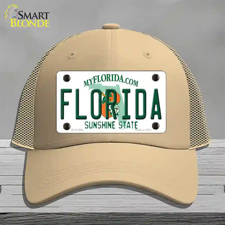 Florida Sunshine State Novelty License Plate Hat Mesh / Khaki