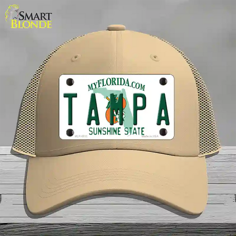 Tampa Florida Novelty License Plate Hat Mesh / Khaki