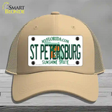 St Petersburg Florida Novelty License Plate Hat Mesh / Khaki