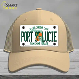 Port St Lucie Florida Novelty License Plate Hat Mesh / Khaki