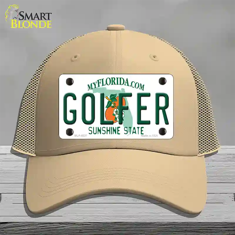 Golfer Florida Novelty License Plate Hat Mesh / Khaki