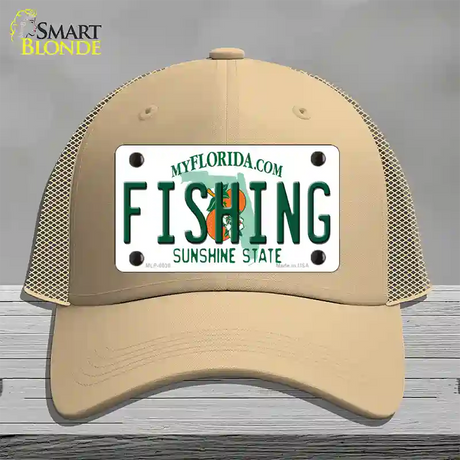 Fishing Florida Novelty License Plate Hat Mesh / Khaki