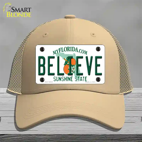 Believe Florida Novelty License Plate Hat Mesh / Khaki