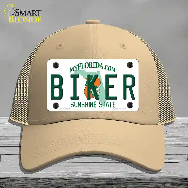 Biker Florida Novelty License Plate Hat Mesh / Khaki