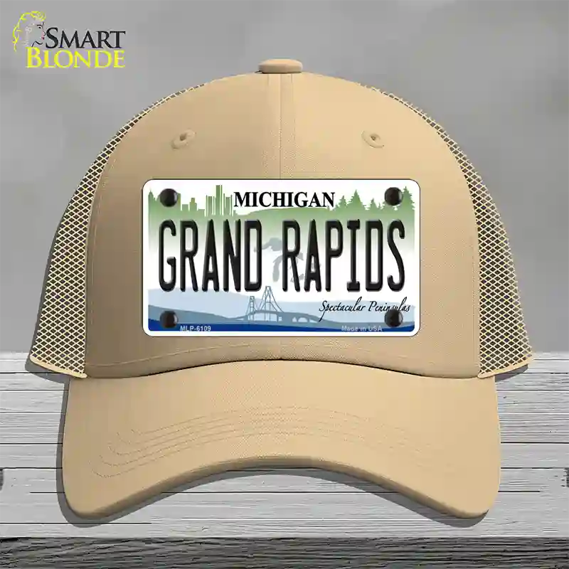 Grand Rapids Michigan Novelty License Plate Hat Mesh / Khaki