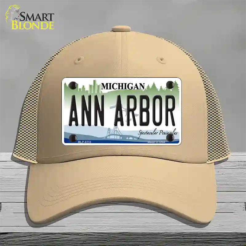 Ann Arbor Michigan Novelty License Plate Hat Mesh / Khaki