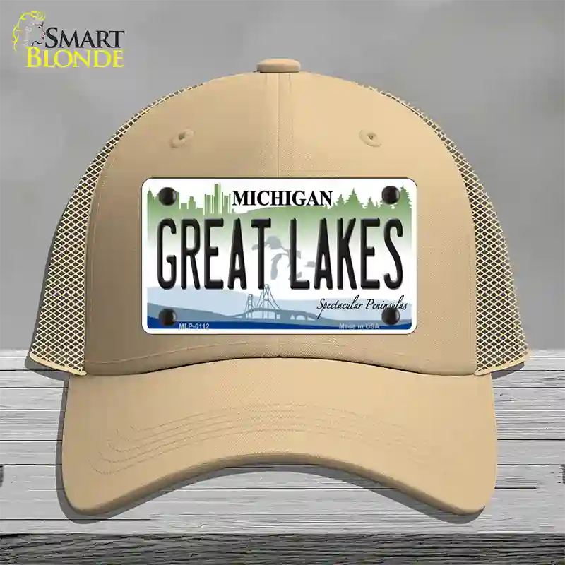 Great Lakes Michigan Novelty License Plate Hat Mesh / Khaki