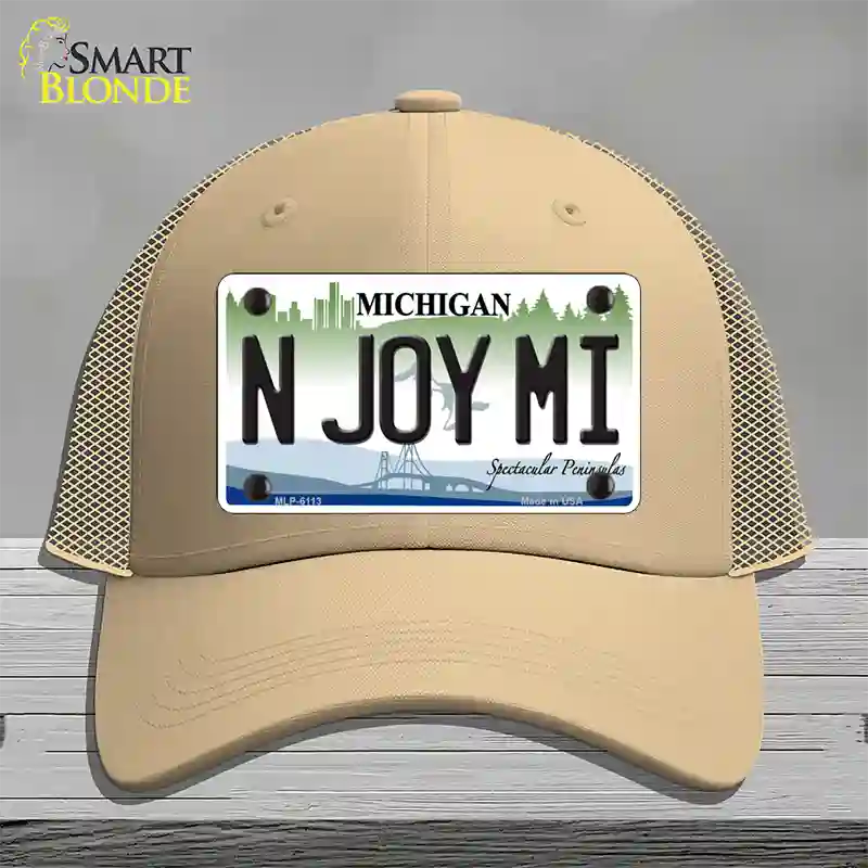 N Joy Mi Michigan Novelty License Plate Hat Mesh / Khaki