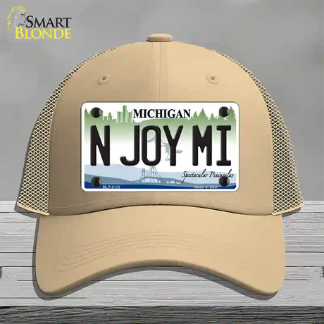 N Joy Mi Michigan Novelty License Plate Hat Mesh / Khaki