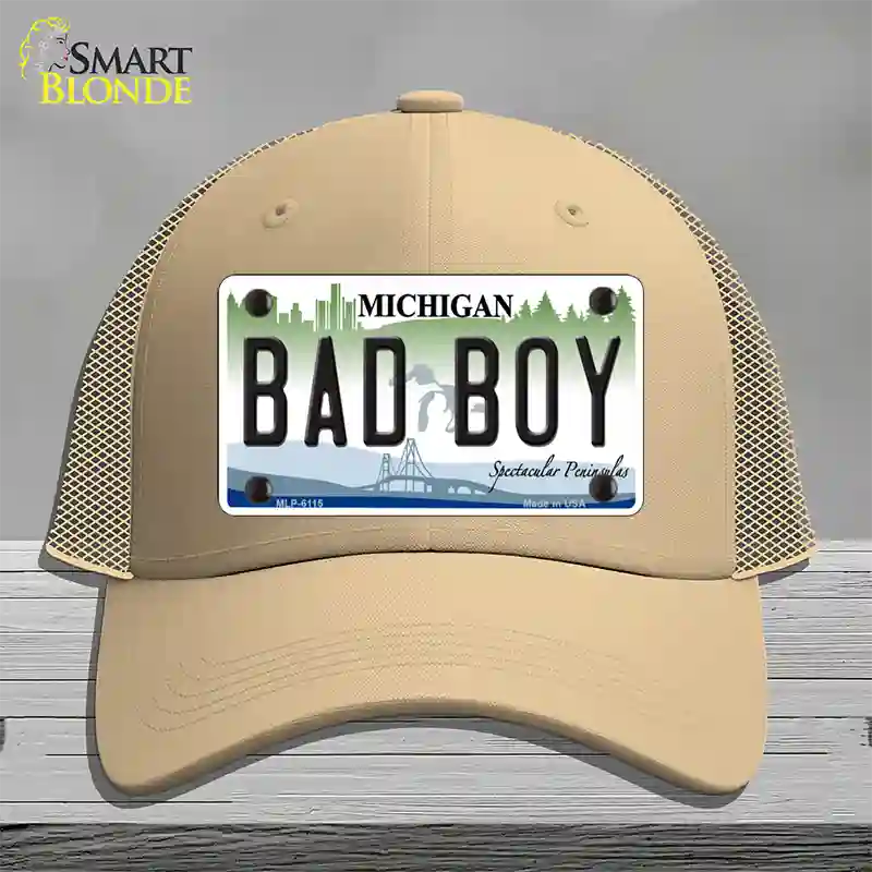 Bad Boy Michigan Novelty License Plate Hat Mesh / Khaki