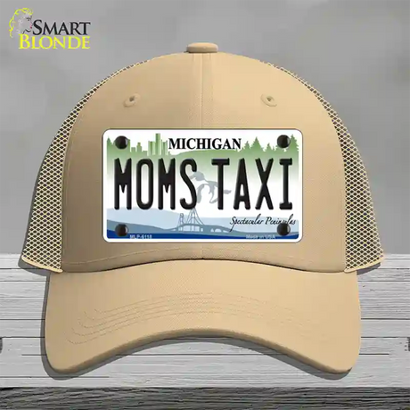 Moms Taxi Michigan Novelty License Plate Hat Mesh / Khaki