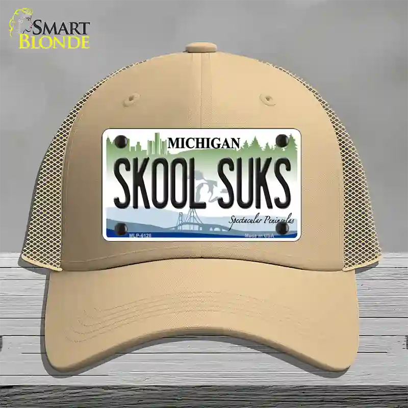 Skool Suks Michigan Novelty License Plate Hat Mesh / Khaki