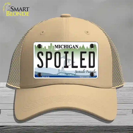 Spoiled Michigan Novelty License Plate Hat Mesh / Khaki