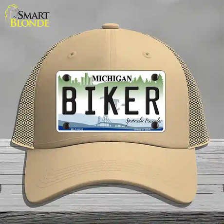 Biker Michigan Novelty License Plate Hat Mesh / Khaki