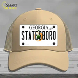 Statesboro Georgia Novelty License Plate Hat Mesh / Khaki