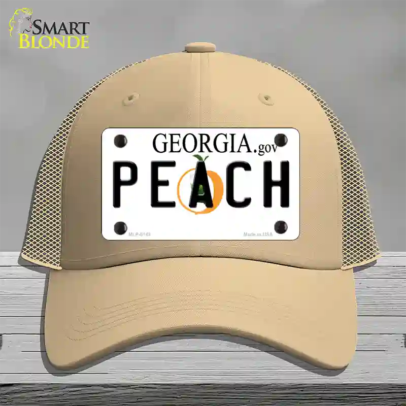 Peach Georgia Novelty License Plate Hat Mesh / Khaki