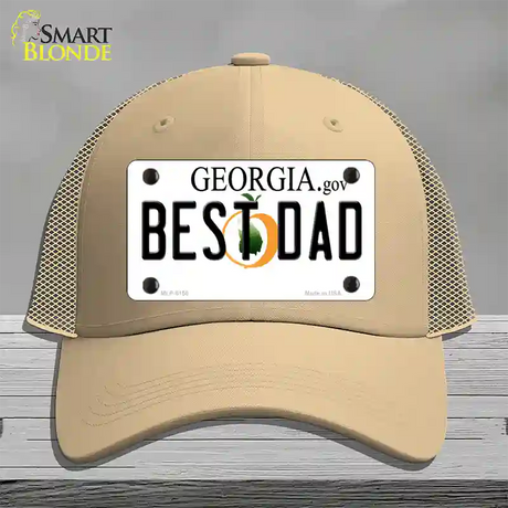 Best Dad Georgia Novelty License Plate Hat Mesh / Khaki